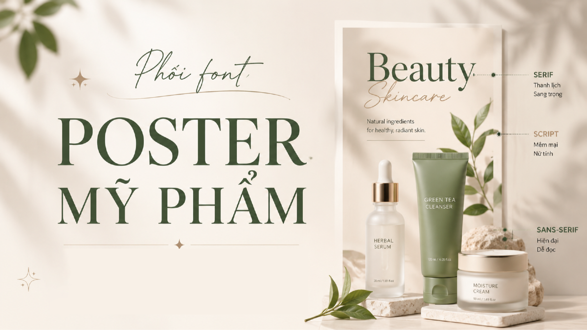 Gợi ý phối font cho poster mỹ phẩm: sang trọng, mềm mại, dễ đọc